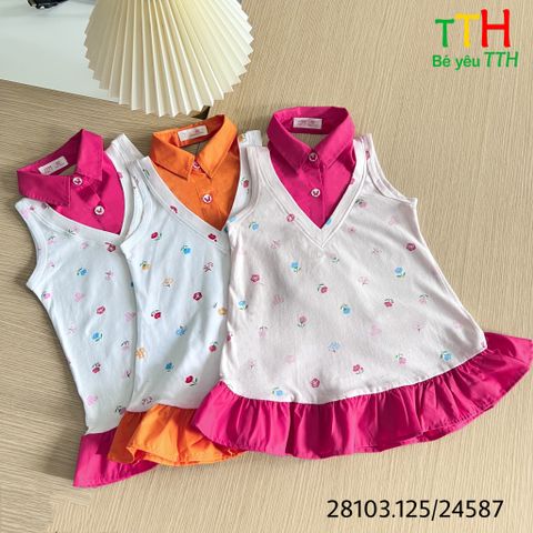  Đầm sơ mi phối bé gái từ 2-8t 