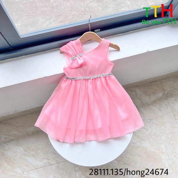  Đầm Tiệc Lệch Vai Phối Bông 2-8 