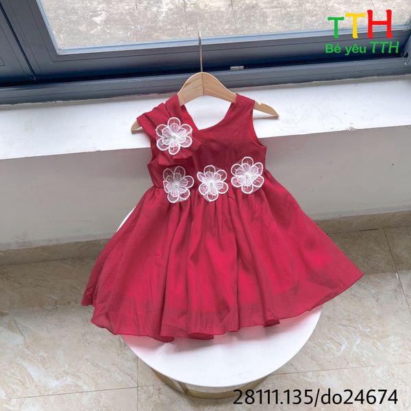  Đầm Tiệc Lệch Vai Phối Bông 2-8 