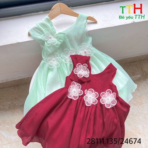  Đầm Tiệc Lệch Vai Phối Bông 2-8 