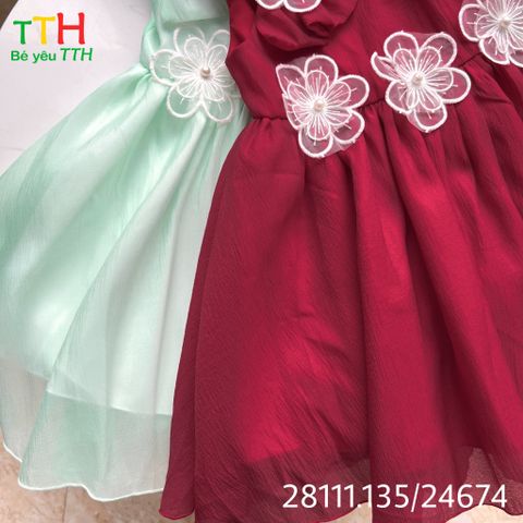  Đầm Tiệc Lệch Vai Phối Bông 2-8 