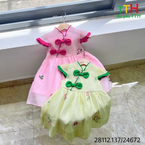  Đầm cổ tàu phối cho bé 2-8 