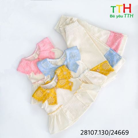  SÉT BÉ GÁI CỔ SEN+ QUAN DÀI PHỐI REN 2-8 