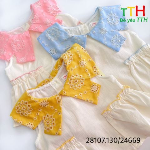  SÉT BÉ GÁI CỔ SEN+ QUAN DÀI PHỐI REN 2-8 
