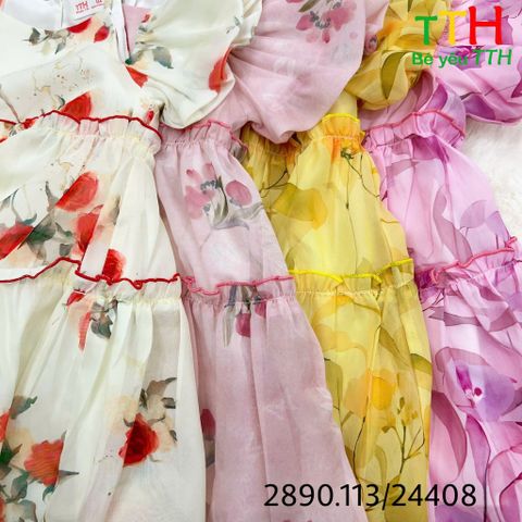 Đầm tay chuông rớt vai bé gái 2-8t 
