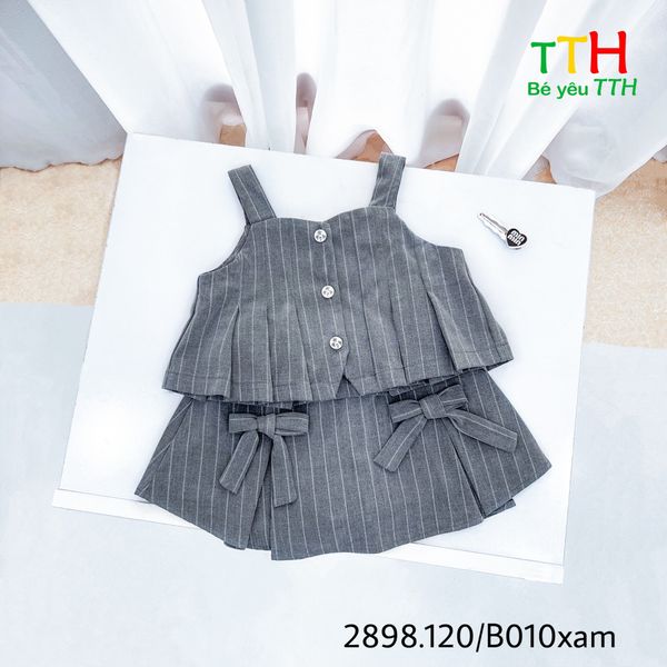  set bé gái 2 dây, xếp ly thân + váy 2-8 
