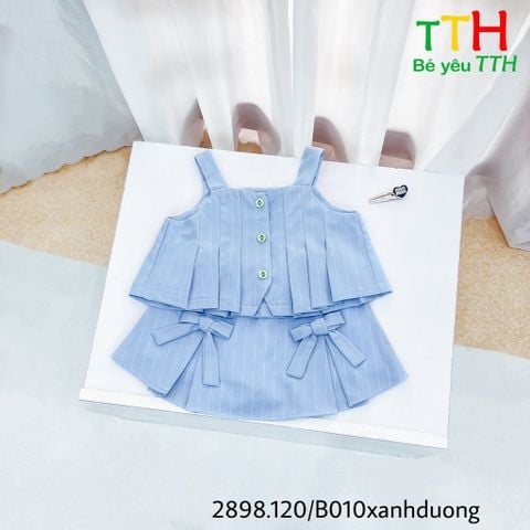  set bé gái 2 dây, xếp ly thân + váy 2-8 
