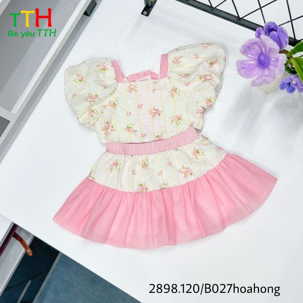  Set áo tay bí + váy cho bé gái 2-8 