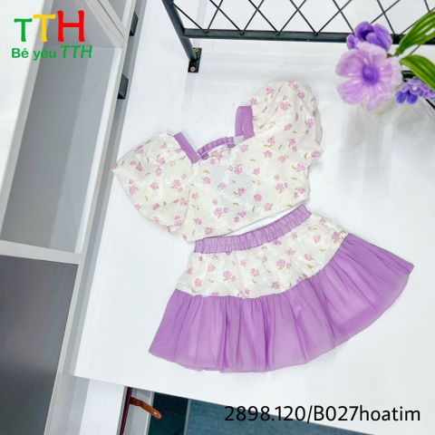  Set áo tay bí + váy cho bé gái 2-8 
