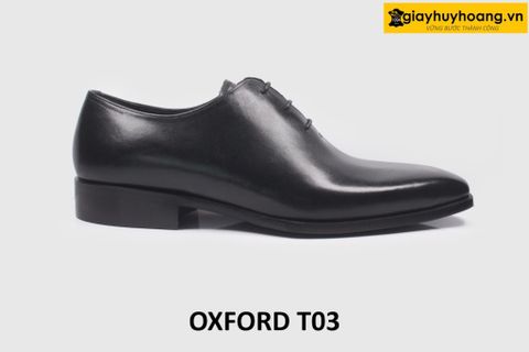  [Size 38+41+42] Giày da nam trơn đẹp miếng liền Oxford T03 