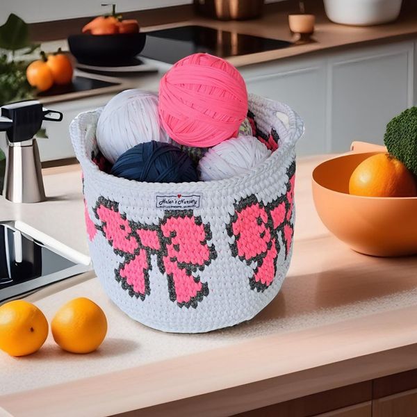  Giỏ Móc Len Hình Tròn Có Tay Cầm 