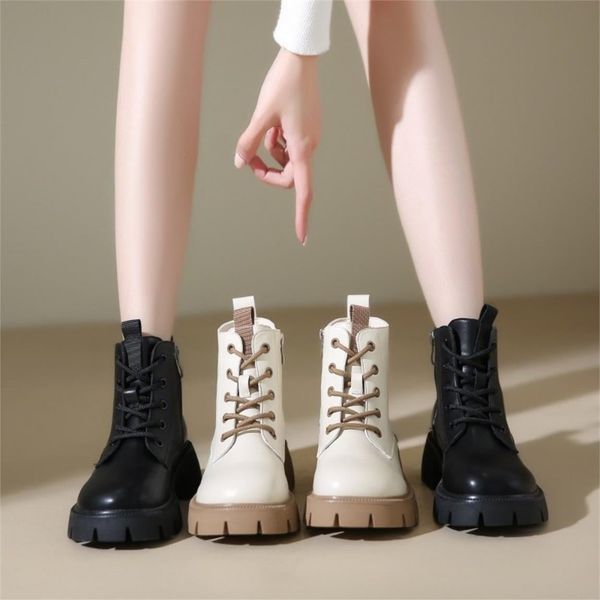  Giày Boot Nữ MWC - 9115 Boot Nữ Phối Dây Kéo Đế Cao Thoáng Khí Phong Cách Cá Tính 