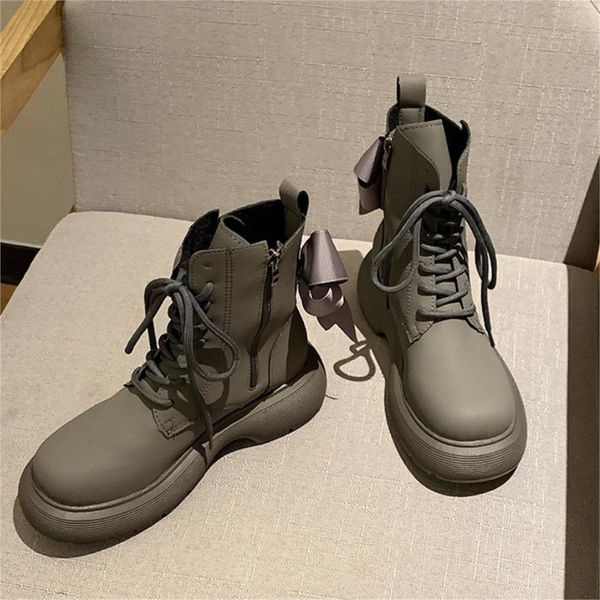  Giày boot nữ MWC - 9113 Giày Boot Nữ Cổ Cao Phối Dây Kéo,Đính Nơ Cách Điệu Boot Da Siêu Êm Chân Hot Trend 