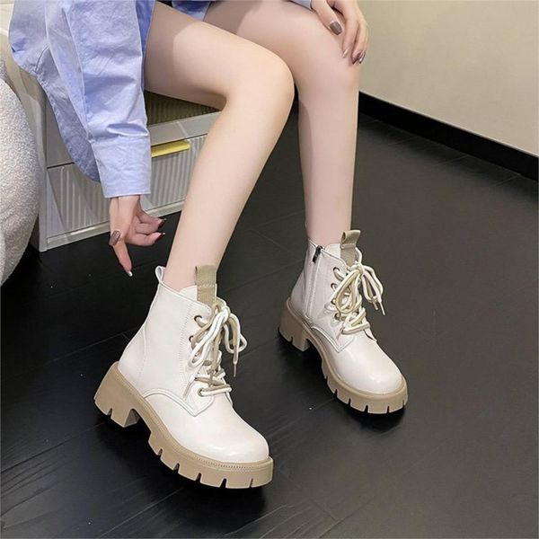  Giày Boot Nữ MWC - 9115 Boot Nữ Phối Dây Kéo Đế Cao Thoáng Khí Phong Cách Cá Tính 