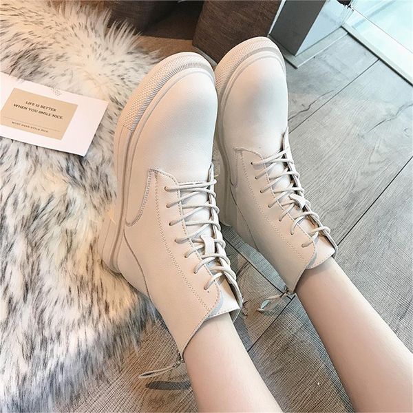  Giày Boot Nữ MWC - 9112 Boot Nữ Phối Dây Kéo Đế Cao Thoáng Khí Phong Cách Cá Tính 