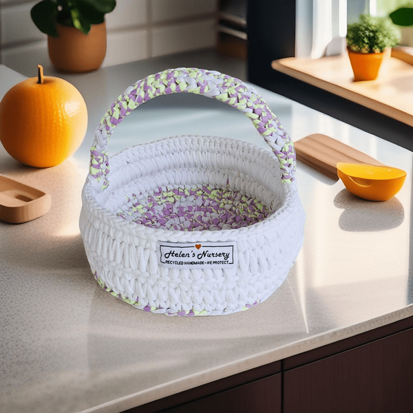  Giỏ Móc Len Hình Tròn Có Tay Cầm 