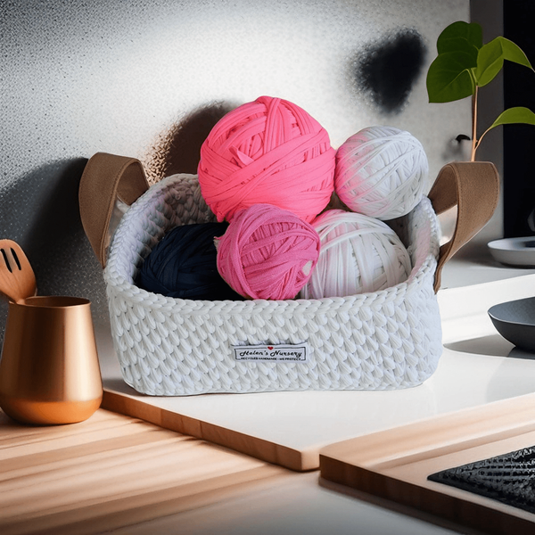  Giỏ Móc Len Hình Vuông Có Tay Cầm 