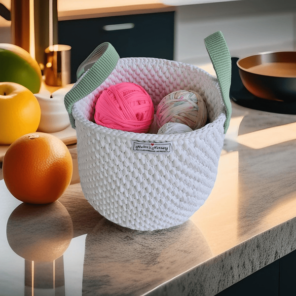  Giỏ Móc Len Hình Tròn Có Tay Cầm 