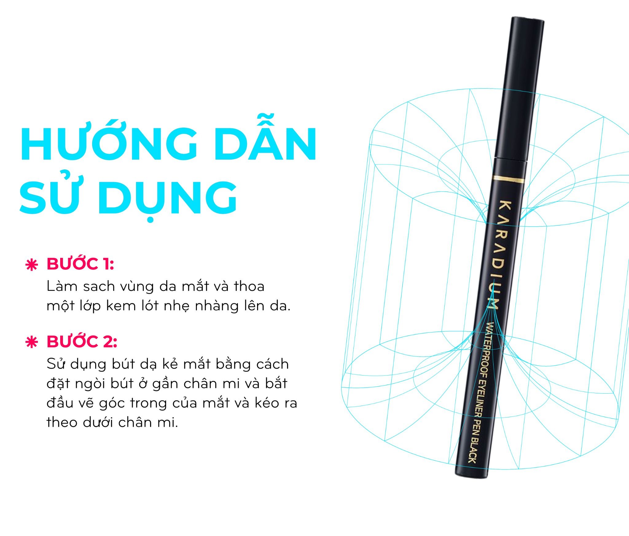 Bút dạ kẻ mắt Karadium Waterproof Eyeliner Pen Black vỏ đen nét đậm