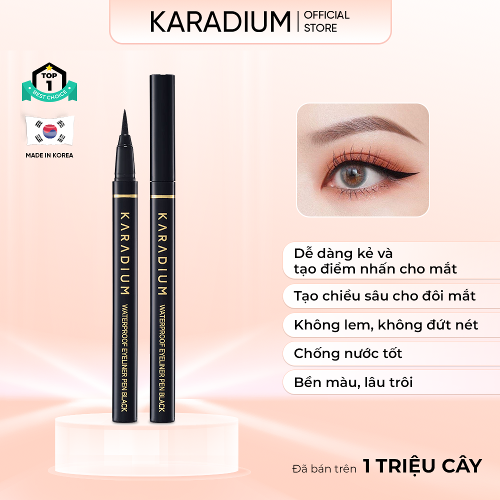 Bút dạ kẻ mắt Karadium Waterproof Eyeliner Pen Black vỏ đen nét đậm