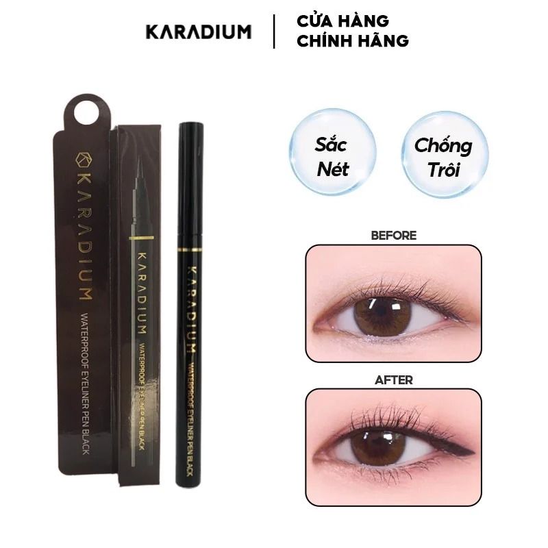 Bút dạ kẻ mắt Karadium Waterproof Eyeliner Pen Black vỏ đen nét đậm