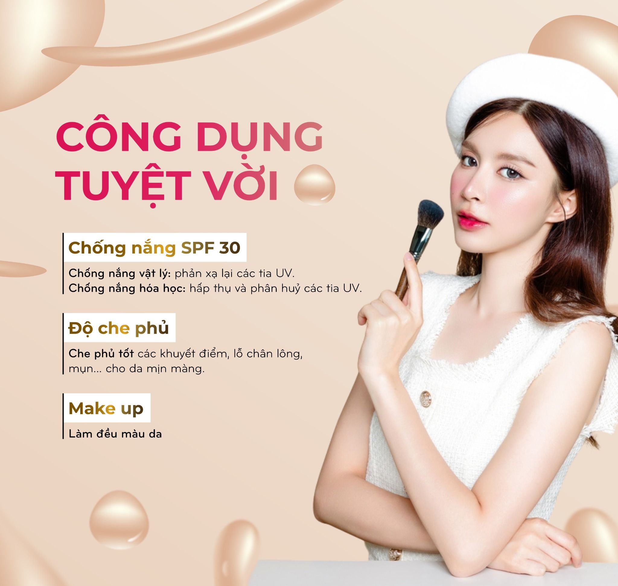 Kem nền Karadium Main Actress Cover Foundation 30ml SPF30 PA +++ dạng lọ siêu mịn, che phủ tốt