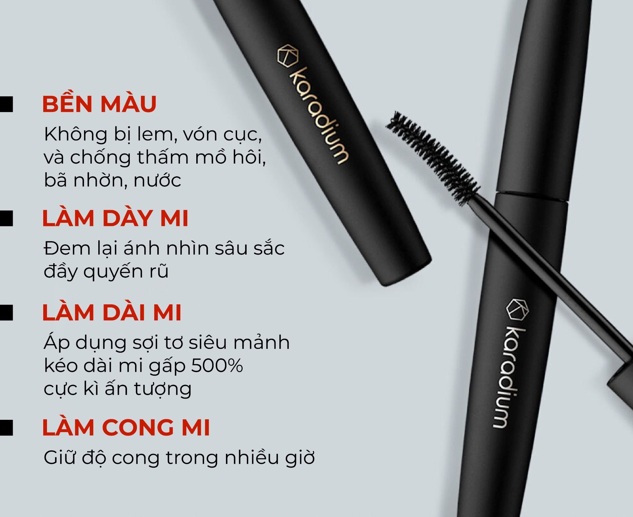 Chuốt mi Karadium On the Top Fiber Mascara 10ml giúp mi dày và cong tự nhiên