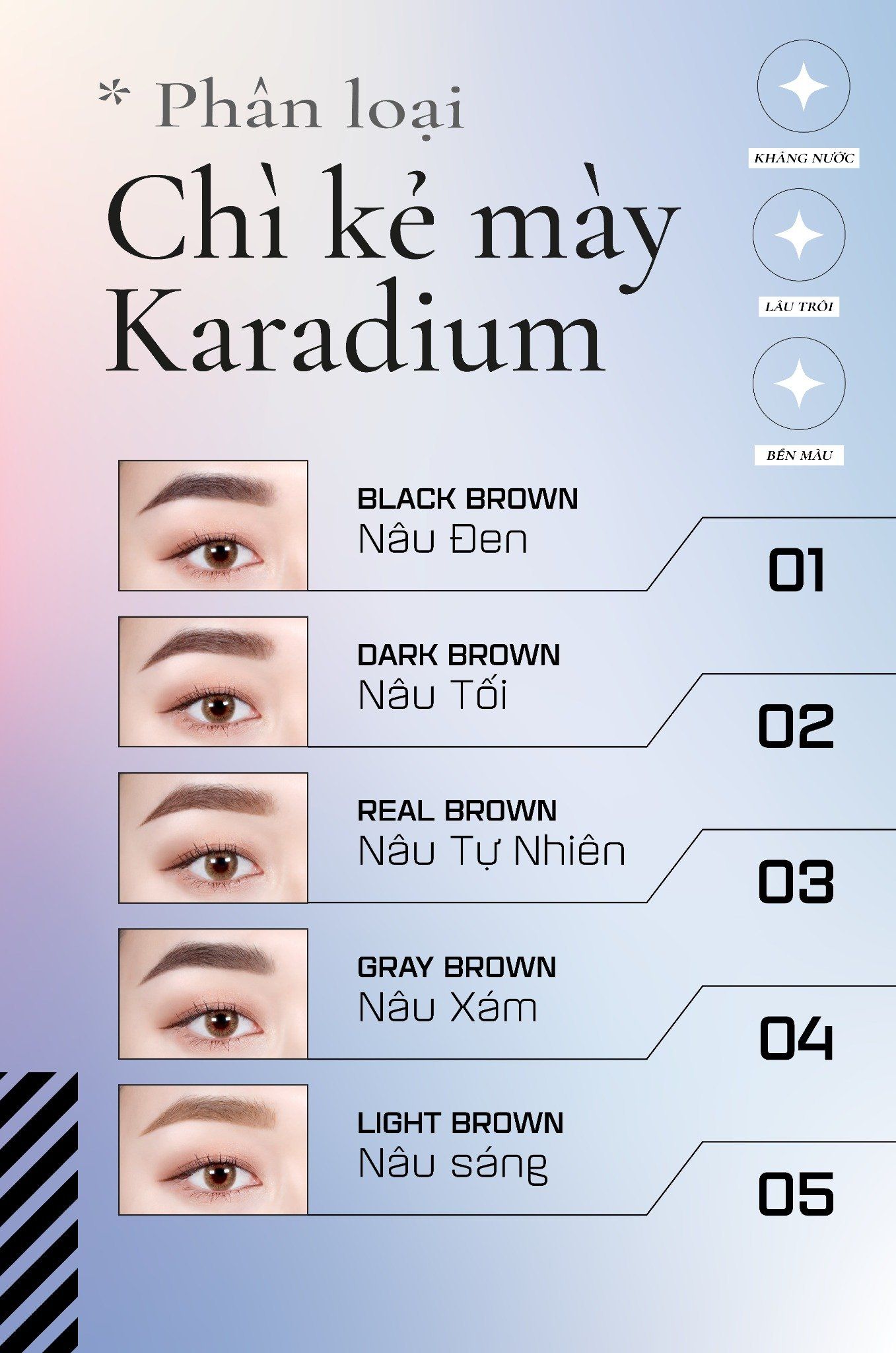 Chì Kẻ Mày Karadium Auto Eyebrow Pencil chống nước lâu trôi dạng vặn hai đầu