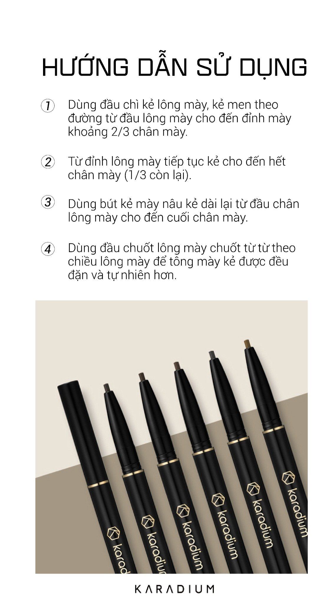 Chì Kẻ Mày Karadium Auto Eyebrow Pencil chống nước lâu trôi dạng vặn hai đầu