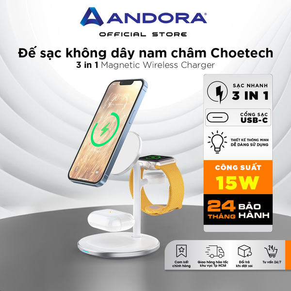 Đế sạc MagSafe CHOETECH 3 in 1 Magnetic Wireless Charger - T585-F
