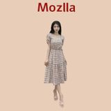  Đầm cổ vuông chất thô dệt hoạ tiết kẻ caro nhiều màu Mozlla mã MLD 03KC 