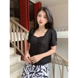  Sơ mi linen crop top cổ vuông màu đen thanh lịch Mozlla mã MLA 01VC 