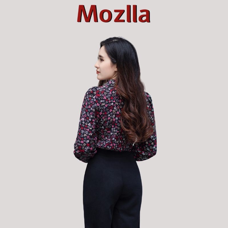  Áo sơ mi nữ thiết kế cổ nơ tay dài măng séc MOZLLA mã MLA 0223 