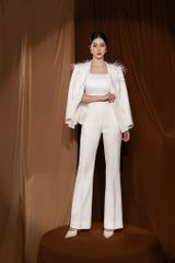 ÁO VEST DẠ TEX TRẮNG KẾT REN LÔNG 3D