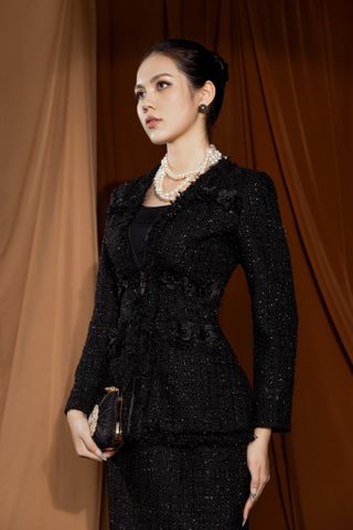 Áo vest đen lá kết hoa nổi