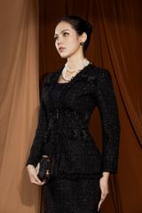 Áo vest đen lá kết hoa nổi