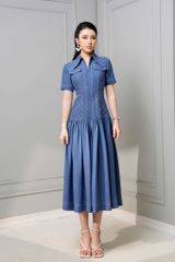 Đầm đũi liberty trần chỉ xanh