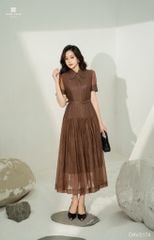 Đầm liền nâu Letizia tay ngắn new