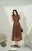 Đầm liền nâu Letizia tay ngắn new