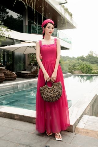 Đầm maxi 2 dây hồng