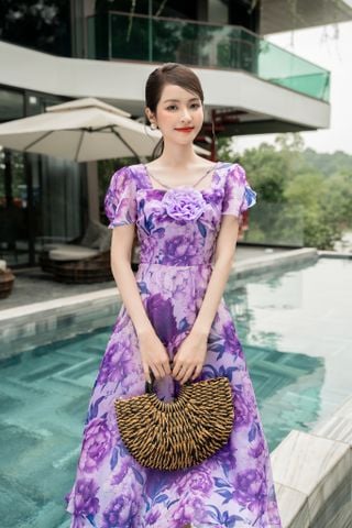 Đầm maxi hoa tím