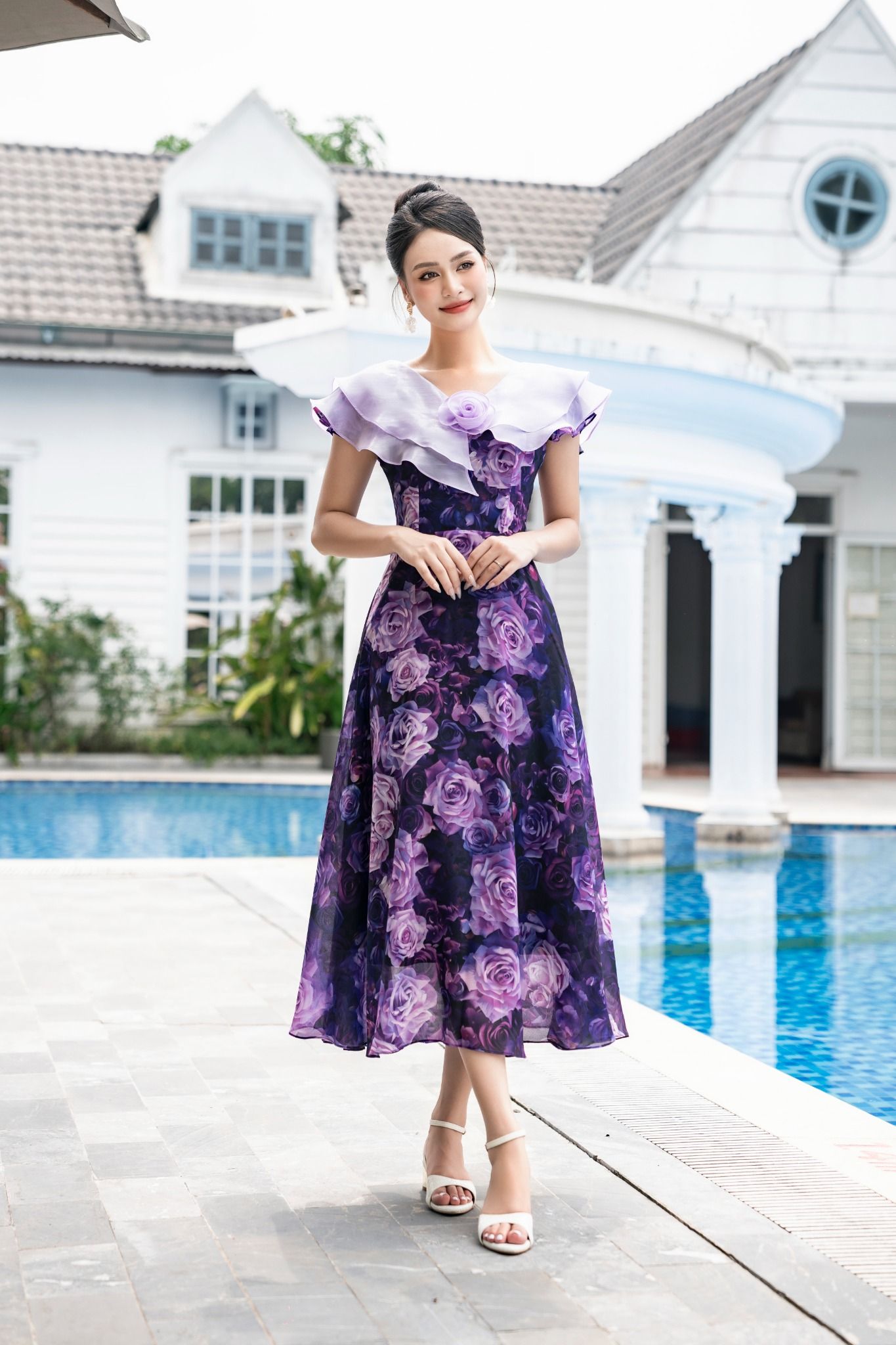 Đầm maxi tím hoa