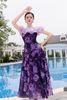 Đầm maxi trễ vai tím hoa