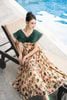 Đầm maxi hoa anh túc phối tơ bóng xanh