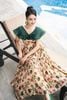Đầm maxi hoa anh túc phối tơ bóng xanh