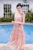 Đầm maxi hồng dáng rộng không tay