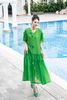 Đầm maxi xanh lá cây dáng rộng có tay