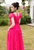 Đầm maxi hồng cổ vuông