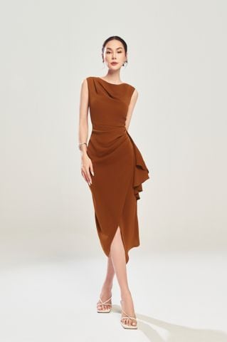 Đầm liền lụa nâu Alina