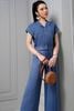 Áo croptop xanh chàm đũi liberty tay yếm